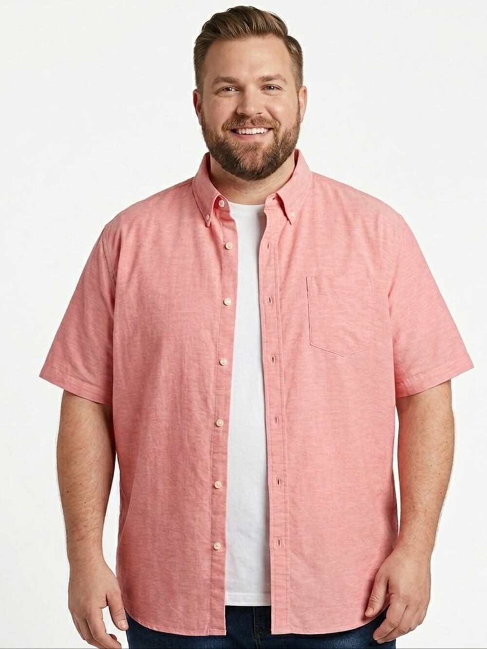 Croft & Barrow Men's Pink Short Sleeve Casual Button Down Shirt Size 2XL EUC